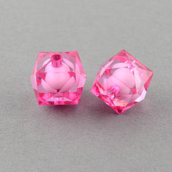 Deep Pink Transparent Acrylic Beads, Bead in Bead, Faceted Cube, Deep Pink, 12x11x11mm, Hole: 2mm, about 620pcs/500g