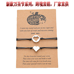 B00119-3 Halloween Heart Charm Stainless Steel Braided Bracelet - Fashionable and Unique!