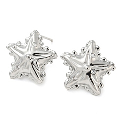 Platinum Brass with Glass Stud Earrings Findings, with Loops, Star, Platinum, 17.5x18.5mm, Hole: 1.2mm, Pin: 11x0.7mm