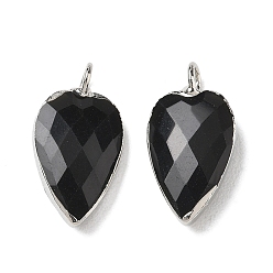 Obsidian Natural Obsidian Pendants, with Brass Edge Loops, Faceted, Heart Charms, 23~23.5x12~12.5x5.5mm, Hole: 3mm