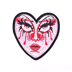 Others Heart Appliques, Embroidery Iron on Cloth Patches, Sewing Craft Decoration, Face, 72x74mm