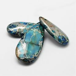 Dodger Blue Natural Regalite/Imperial Jasper/Sea Sediment Jasper Pendants, Dyed, teardrop, Dodger Blue, 35~50x15~20.5x7mm, Hole: 2mm, 3pcs/set