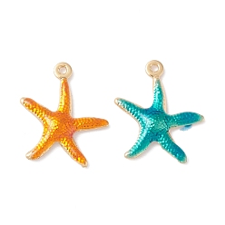 Mixed Color Rack Plating Brass Enamel  Pendants, Long-Lasting Plated, Real 18K Gold Plated, Cadmium Free & Nickel Free & Lead Free, Starfish, Mixed Color, 17.5x14.5x2.5mm, Hole: 1mm