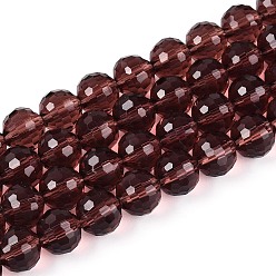 Кокосово-Коричневый Прозрачные стеклянные бусины, граненый (96 граней), круглые, кокосового коричневый, 8 мм, отверстие : 1 мм, около 68~70 шт / нитка, 20.47~21.06 дюйм (52~53.5 см)