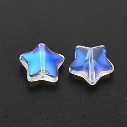 Clear AB Electroplate Transparent Glass Beads, AB Color Half Plated, Star, Clear AB, 12.5x13x5mm, Hole: 1mm