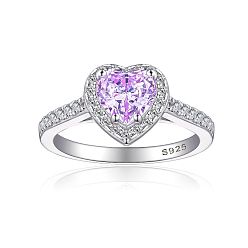 Violet 925 Sterling Silver Micro Pave Cubic Zirconia Plain Band Rings, Real Platinum Plated, Flat Round, Violet, Inner Diameter: 17mm