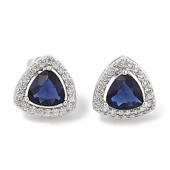 Синий Треугольные серьги-гвоздики с паве из кубического циркония из латуни для женщин, платина, синие, 14x14 мм