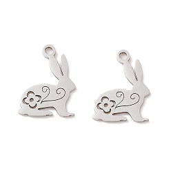 Stainless Steel Color 201 Stainless Steel Pendants, Laser Cut, Manual Polishing, Rabbit, Stainless Steel Color, 16x12x1mm, Hole: 1.6mm