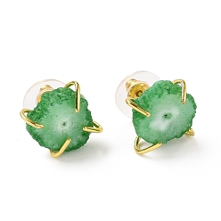 Medium Sea Green Natural Agate Irregular Druzy Stud Earrings, Golden Plated Brass Jewelry for Women, Cadmium Free & Lead Free, Medium Sea Green, 13.5x12mm, Pin: 0.7mm