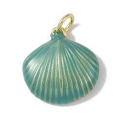 Бирюза Латунь эмаль подвески, с прыжковых колец, без кадмия и без свинца, долговечный, реальный 18 k позолоченный, шарм в форме ракушки, бирюзовые, 15x15x3.5 мм, отверстие : 2.8 мм