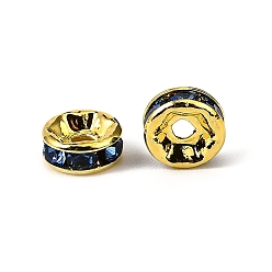 Свет Сапфира Латунные бусины разделители для поставки стразов, класс А, прямой фланец, золото , рондель, света сапфир, 6x3 мм, отверстие : 1 мм