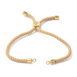 Бежевый Изготовление браслетов из хлопка, с латунной фурнитурой , плоские круглые с дерева жизни, реальный 18 k позолоченный, бежевые, 8-5/8 дюйм (22 см), отверстие : 2 мм