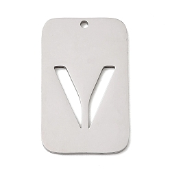 Letter V 304 подвески из нержавеющей стали, прямоугольник с буквой, цвет нержавеющей стали, Буква V, 33x20x1.5 мм, отверстие : 1.8 мм