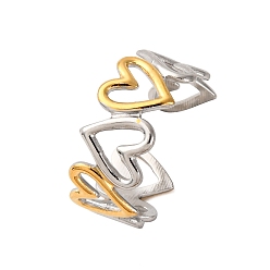 Золотой & Цвет Нержавеющей Стали 304 двухцветные манжетные кольца из нержавеющей стали, ионное покрытие (ip), золотые и нержавеющая сталь цвет, 9.8 мм