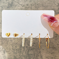 5433701 Minimalist Earring Set: Heart Studs, Vintage Numbers, C-shaped Pearl Hoops - Creative, Personalized.
