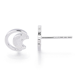 Silver 925 Sterling Silver Stud Earrings, Crescent Moon, Nickel Free, with S925 Stamp, Silver, 9x8.5mm, Pin: 0.9mm