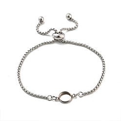 Stainless Steel Color 304 Stainless Steel Round Cabochon Setting Bracelets, Box Chain Adjustable Slider Bracelets Making, Stainless Steel Color, Tray: 8mm, 23.7x0.25cm