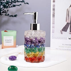 Mixed Stone Gemstone Dispenser Pump Bottles, Shower Shampoo Cosmetic Emulsion Storage Bottle, Column, 7.5x17cm