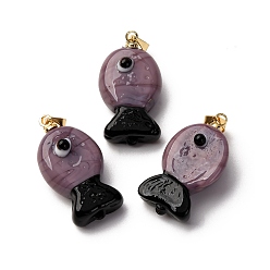 Средняя Орхидея Подвески лэмпворк ручной работы, рыбы прелести, с реечной накладкой из латуни с золотистым напылением, долговечный, средне орхидеи, 23~23.5x12~13x8~10 мм, отверстие : 4.4x3.8 мм