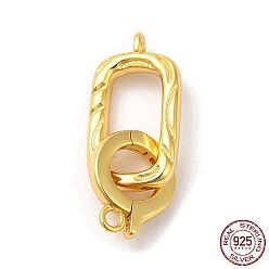 Real 18K Gold Plated Rack Plating 925 Sterling Silver Fold Over Clasps, Oval, with 925 Stamp, Real 18K Gold Plated, oval: 16x8.5x2mm, Hole: 1.2mm, ring: 10.5x8.5x1.5, Hole: 1.4mm