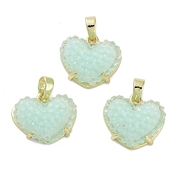 Бледно-бирюзовый Подвески в форме сердечек из смолы друзы, Покрытие стойки из настоящей 18k позолоченной латуни, подвески в форме сердца любви, долговечный, без кадмия и без свинца, бледные бирюзовая, 13.5x15.5x7 мм, отверстие : 3.3x5.2 мм