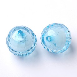 Sky Blue Transparent Acrylic Beads, Bead in Bead, Faceted, Round, Sky Blue, 20mm, Hole: 2mm, about 110pcs/500g