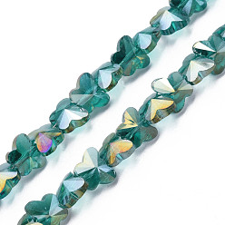 Light Sea Green Electroplate Transparent Glass Beads Strands, AB Color Plated, Faceted, Butterfly, Light Sea Green, 8x10x6mm, Hole: 1mm, about 100pcs/strand, 28.74 inch(73cm)
