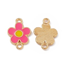 Hot Pink Alloy Connector Charms, with Enamel, Flower Links, Light Gold, Hot Pink, 18.5x12.5x1.5mm, Hole: 1.8mm