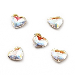 Light Crystal AB K9 Glass Rhinestone Cabochons, Flat Back & Back Plated, Faceted, Heart, Light Crystal AB, 6x5x2mm