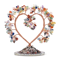 Mixed Stone Natural Mixed Stone Chips Heart Tree Decorations, Copper Wire Feng Shui Energy Stone Gift for Women Men Meditation, 150x150mm