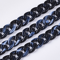 Black Acrylic Handmade Curb Chains, Imitation Gemstone Style, Midnight Blue, 14x10x3mm, about about 39.37 inch(1m)/strand
