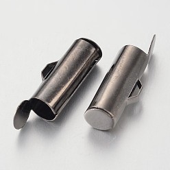 Gunmetal Brass Slide On End Clasp Tubes,  Slider End Caps, Gunmetal, 13.5x4.5mm, Hole: 1mm, Inner Diameter: 2mm