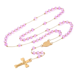 Фиолетовый Ионное покрытие(ip) распятие крест 304 четки из нержавеющей стали, с акриловыми шариками, фиолетовые, 25.98 дюйм (66 см)