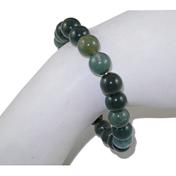 Moss Agate Natural Moss Agate Beaded Stretch Bracelets, Round, 2 inch(5.2cm), Bead: 8mm