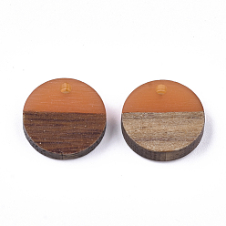 Коралловый Подвески из смолы и ореха, плоско-круглые, коралл, 28.5x3.5~4 мм, отверстие : 1.5 мм