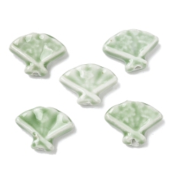 Светло-зеленый Фарфоровые бусины ручной работы, пастельный фарфор, вентилятор, светло-зеленый, 19x24x6 мм, отверстие : 1.8 мм