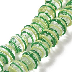 Green Round Handmade Clear Lampwork Beads Strands, Green, 13~13.5x11.5mm, Hole: 1.2mm, about 30pcs/strand, 13.58~13.78 inch(34.5~35cm)