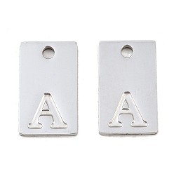 Letter A 304 Stainless Steel Pendants, Rectangle with Letter Charms, Stainless Steel Color, Letter A, 16x10x1.4mm, Hole: 1.8mm