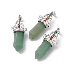 Green Aventurine Natural Green Aventurine Big Pendants, 7 Chakra Faceted Bullet Charms, with Platinum Plated Brass Findings and Colorful Rhinestone, Cadmium Free & Lead Free, 55x22.5x16mm, Hole: 8x5mm