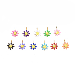 Golden Ion Plating(IP) 304 Stainless Steel Charms, with Enamel, Mixed Color, Flower, Golden, 10x7.5x2mm, Hole: 1mm