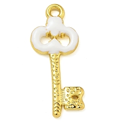 Белый Подвески из латуни с эмалью в стойку, долговечный, без свинца и без кадмия, реальный 18 k позолоченный, брелок для ключей, белые, 27x11x2 мм, отверстие : 1.8 мм