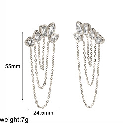 Нержавеющая Сталь Цвет Геометрические 304 серьги-гвоздики из нержавеющей стали с стразами в форме отпечатка ноги для женщин, кисточкой серьги, цвет нержавеющей стали, 55x24.5 мм