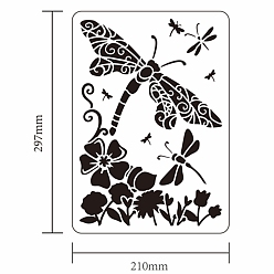 Dragonfly Plastic Reusable Drawing Painting Stencils Templates, for Painting on Fabric Tiles Floor Furniture Wood, Rectangle, Dragonfly Pattern, 297x210mm