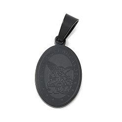 Черный Ионное покрытие (ip) 304 подвески из нержавеющей стали, плоский овал с архангелом майкл, чёрные, 21x13x1.5 мм, отверстие : 7x4.5 мм