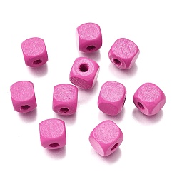 Фуксиновый Спрей окрашены деревянные бусины, квадратный, красно-фиолетовые, 10x10x10 мм, отверстие : 3 мм
