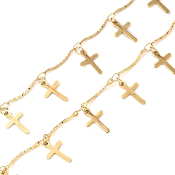 Золотой 304 цепи из нержавеющей стали ссылка, с катушкой, пайки, ионное покрытие (ip), крестик, золотые, 12.5x8x0.5 мм, 5 м / рулон