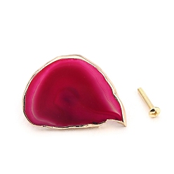 Fuchsia Natural Agate Drawer Knob, with Brass Findings and Screws, Cabinet Pulls Handles for Drawer, Doorknob Accessories, Polygon, Fuchsia, 50~90mm