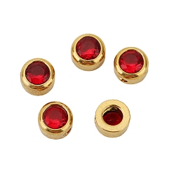 Red Cubic Zirconia Beads, with Stainless Steel Finding, Flat Round, Red, 6mm, Hole: 1.4mm