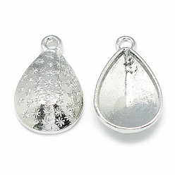 Platinum Alloy Pendant Rhinestone Settings, teardrop, Platinum, Fit for 10x14mm Rhinestone, 18.5x12x4mm, Hole: 2mm