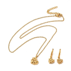 Golden Vacuum Plating 304 Stainless Steel Heart Dangle Hoop Earring & Pendant Nacklace, Jewelry Set for Women, Golden, Necklace: 451mm, Earring: 24mm, Pin: 0.8mm
